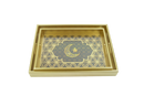 Set of 2 Golden Rectangle Wooden Geometric Arabesque Inlay Serving Trays (1938-3AB)