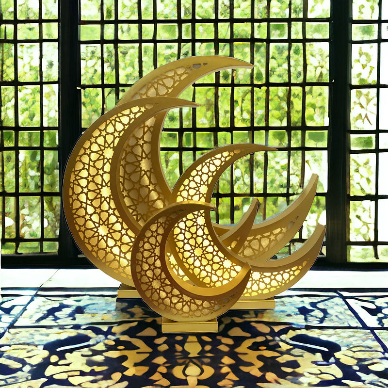 Giant Matt Gold Crescent Moon LED Light Geometric Stand(2314)