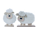 Pack of 2 Large Wooden Sheep Decorations for Eid al-Adha - Fluffy Tabletop Decor (2 Designs)