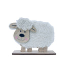 Pack of 2 Large Wooden Sheep Decorations for Eid al-Adha - Fluffy Tabletop Decor (2 Designs)