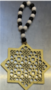 Wooden Ornate Gold Star With Wooden Bead Hanging