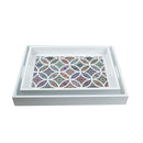 2pc Set Ottoman MULTI-COLOURED Tile Inlay Trays - WHITE frame (SY-60)