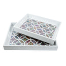 2pc Set Ottoman MULTI-COLOURED Tile Inlay Trays - WHITE frame (SY-60)