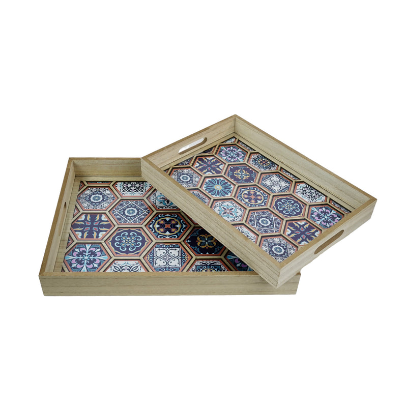 2pc Set Ottoman BLUE Tile Inlay Trays (SYM-04)