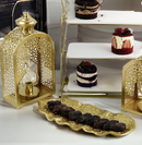 Large Geometric Arch Minaret Shape LED Brushed Gold Light Metal Lantern (23952-3)