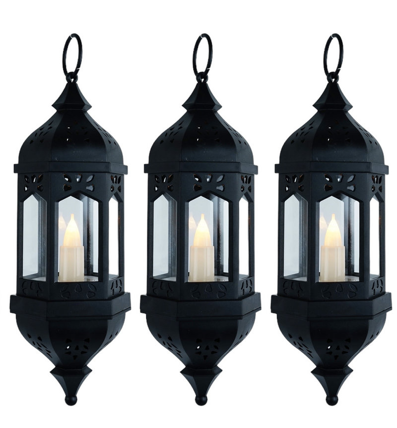 Set of 3 Black Hanging Mini LED Lanterns (792-2)