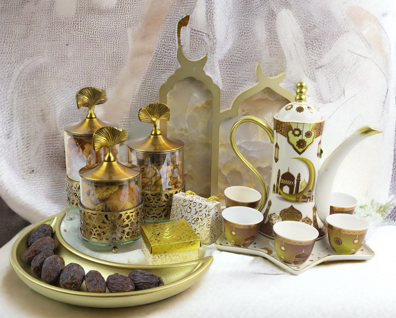 Gold Marble Effect Wooden Mosque Shape Food Serving Tray (757-26)