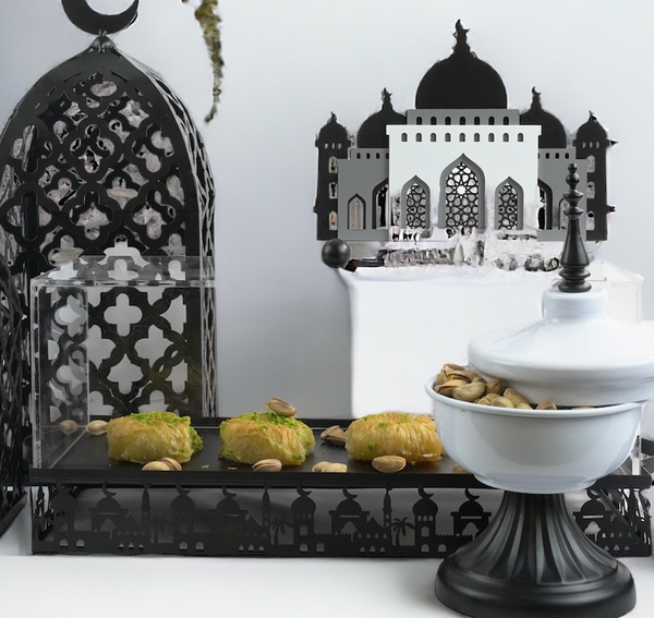 Black Mosque Silhouette Metal Dessert Stand With LID (C536-1)