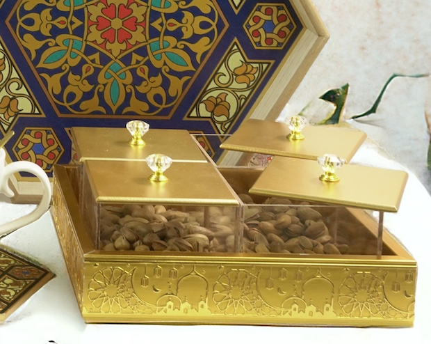 Gold Serving Tray with 4-Compartments with Lids (2319-5)