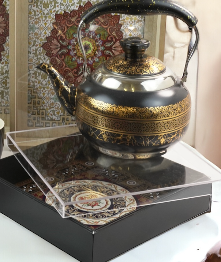 Black Wooden Arabesque floral motif Display Box w/ Clear/Acrylic Lid (2310-5)
