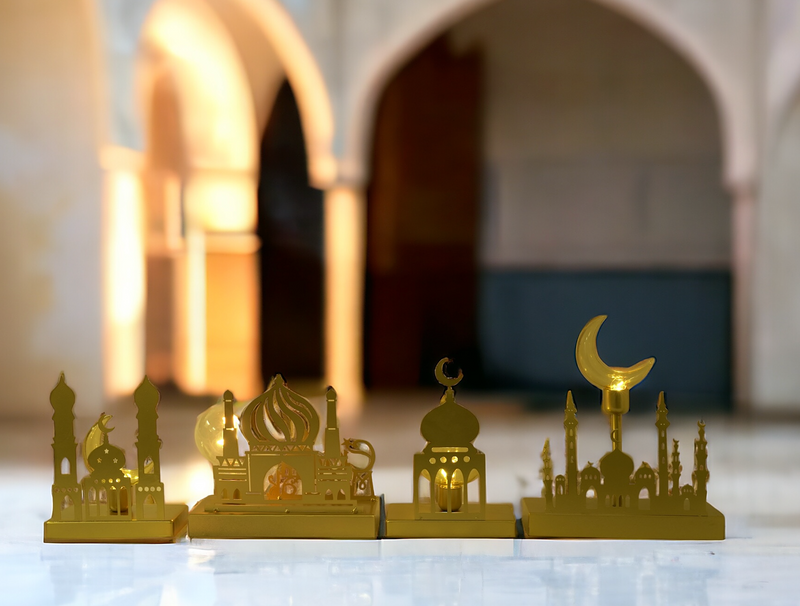 Brushed Gold Arch Minaret Table Stand With Minaret Shape LED Light (23648-1)