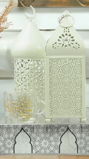 Twin Pack of Off-White Metal & Glass Tea Light wire Lantern (4008L)