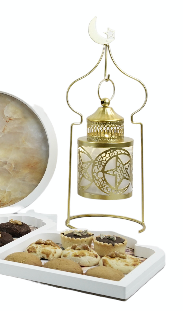 Gold Metal Decorative LED Moon & Star Tea Light Candle Table Lantern Hanging In Frame(Y1124)