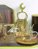 2 x Matt Gold Metal Moon & Star Tea Light Candle Table Lanterns  (K-2799D)