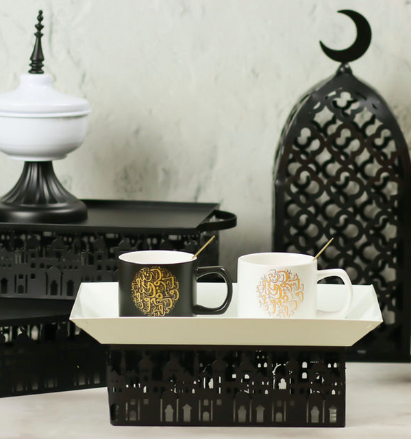 White Plate with Black Mosque Silhouette Metal Base Dessert Stands -  (29B1351-2)