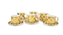 Set of 6 Copper Gold Checkered Design Cups & Saucers Set (CYGCO8-2)