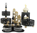 Decorative Single-Tier Black Metal Tray for Ramadan and Eid (7712-9)