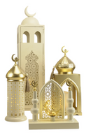 Set of 2 Large Ivory  Lantern with Crescent Moon and Intricate Cutout Design (24764-1)