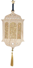 Large Natural Wooden Glitter Hanging Lanterns with Gold Tassels