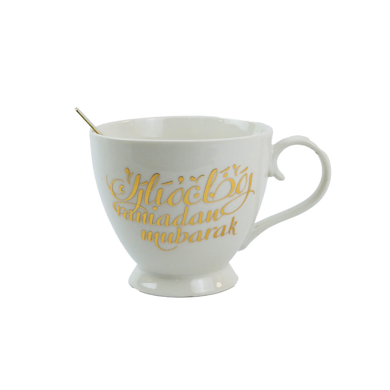 Large White RAMADAN Mugs With Gold Spoon in Gift Box (AB777)