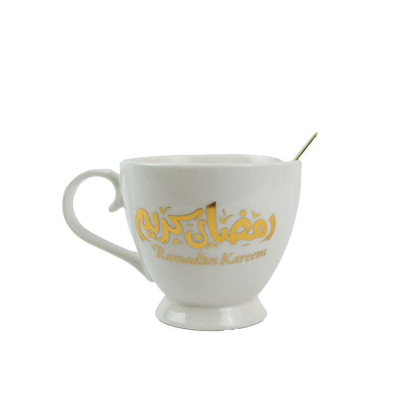Large White RAMADAN Mugs With Gold Spoon in Gift Box (AB777)