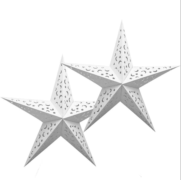 Pack of 2 Large White Paper Hanging Star Eid & Ramadan Decorations