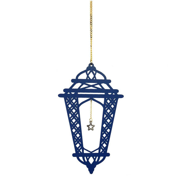 Blue Wooden Crosshatch Ramadan / Eid Lantern Hanging Decorations