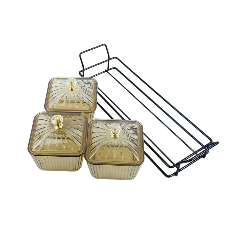 Gold Acrylic 3 Piece Jars with Stand & Lids (YBSHF-GJ2)