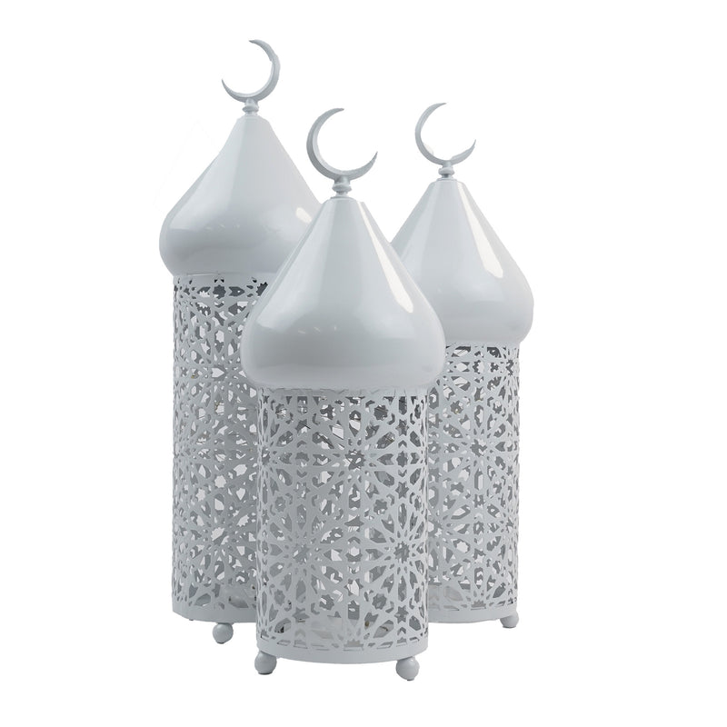 White Set of 3 Minaret LED Lanterns