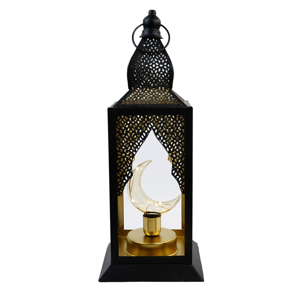 Large Black Minaret Moon Shape LED Bulb Metal Lantern (B22907-2)