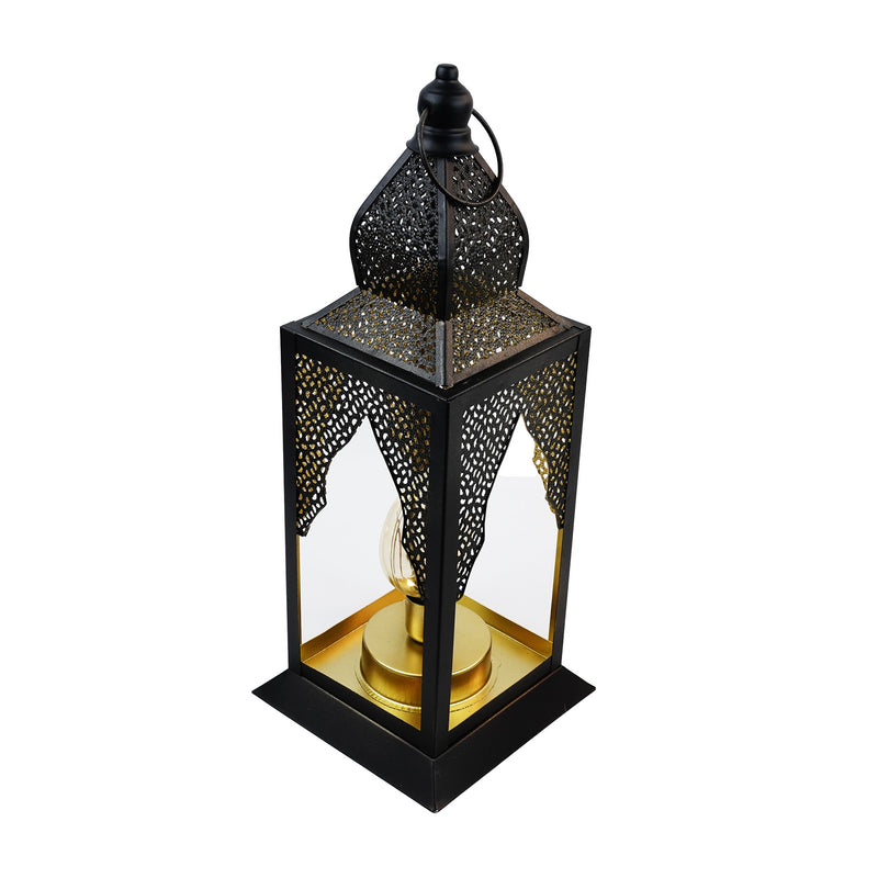Large Black Minaret Moon Shape LED Bulb Metal Lantern (B22907-2)