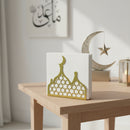 Gold Brushed Gold Napkin Holder With Mosque Minaret Geometric