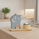 Blue Minaret Wooden Stand With Candle/Bakhoor Stand For Eid & Ramadan