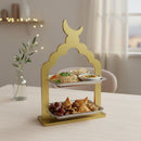 Gold Two-Tier Crescent Stand with Stainless Steel Trays (2408249)