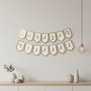 White & Gold 'Ramadan Mubarak' Pointed Pennant Card Bunting - 2m