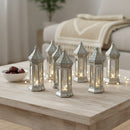 Silver Tall Mini Hexagon Plastic & Mirrored Glass LED Lantern For Ramadan & Eid