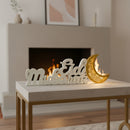 White & Gold Wooden "Eid Mubarak" & Moon Decoration / Table Centerpiece