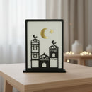 Wooden Moon & Mosque Stand Table Centre Decoration For Eid & Ramadan