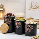 3 Set Black Ceramic Calligraphy Design Containers with Wooden Lids(SJ-3054-8)