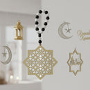 Wooden Ornate Gold Star With Wooden Bead Hanging
