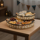 Handwoven Round Serving Trays with Faux Leather Handles‚ Rustic Design (YT24042-W)