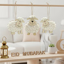 Pack of 4 Eid al-Adha Wooden Fluffy Sheep Hanging Decorations