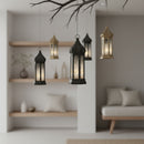 Black Tall Mini Hexagon Plastic & Mirrored Glass LED Lantern For Ramadan & Eid