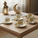 Set of 6 Glass & Ceramic Zam Zam Cups & Saucers - Gold Houndstooth Pattern ( RS-Y627)