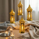 Gold Mini Hexagon Plastic & Mirrored Glass LED Lantern For Ramadan & Eid