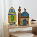 Pack of 2 Kids Colouring Wooden Mosque and Lantern Craft Set with Markers
