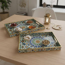 Set of 2 Moroccan Star Mosaic Serving Tray with Handles Design For Ramadan & Eid