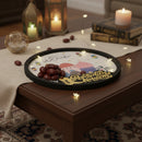 Gold Shiny Ramadan Kareem Round Colourful Mosque Design Wood Tray For Ramadan & Eid