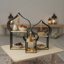 Set of 3 Black Minaret Stands  with Wooden Shelves and Tassels (2460789-1)