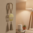 Natural Wooden Hanging Beads with Tassel with Gold Lantern Accent
